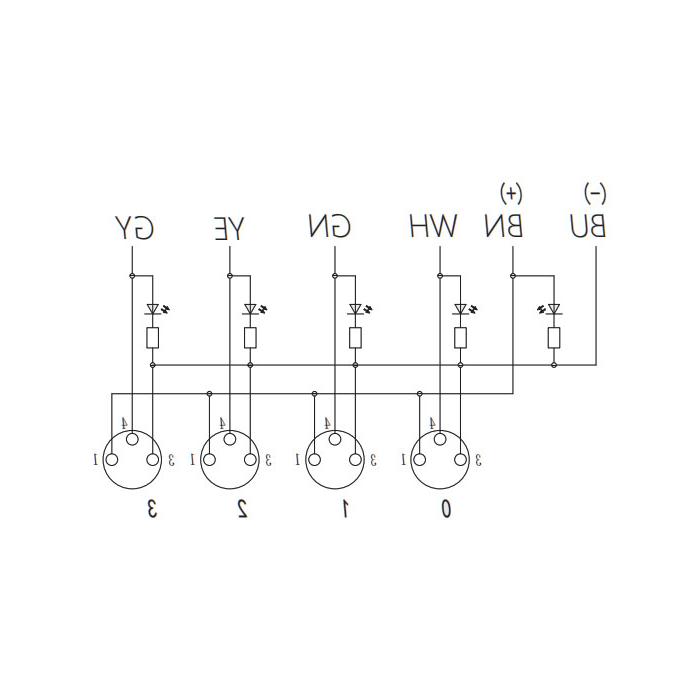 M8接线盒-单通道- PNP型 - 4端口-一体化-带LED - PVC非柔性电缆-灰色护套- 23P421-XXX