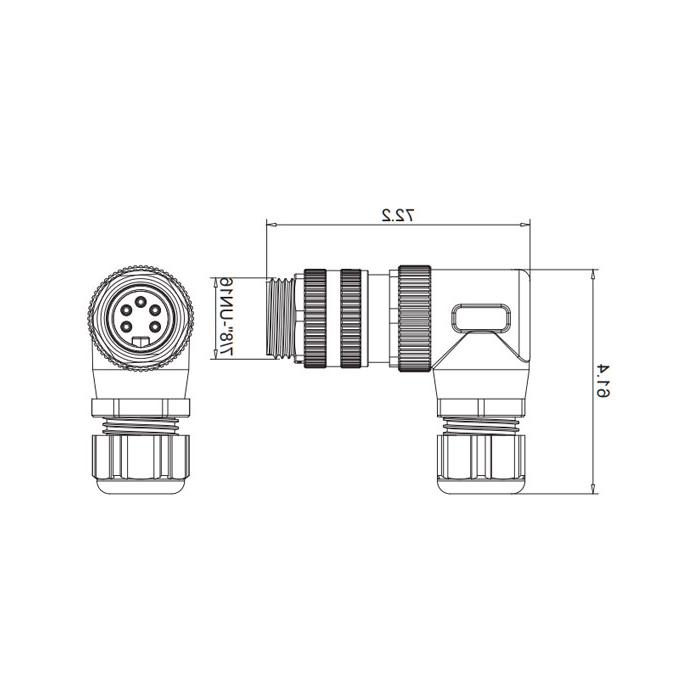 7/8" 5Pin，外头90°，螺钉连接，0PF023